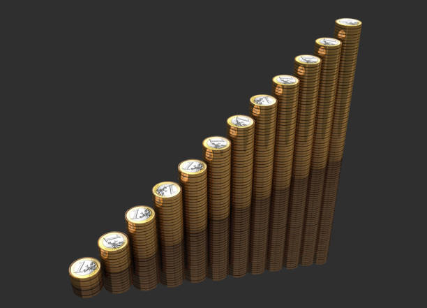 aumento de las monedas en euros - gold coin height chart growth fotografías e imágenes de stock