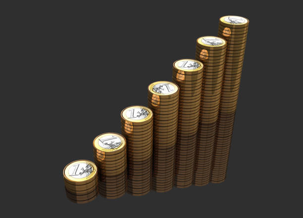 pasos de una moneda de euro - gold coin height chart growth fotografías e imágenes de stock