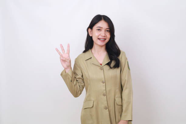 istock Attractive Young government worker showing three fingers 1494653093