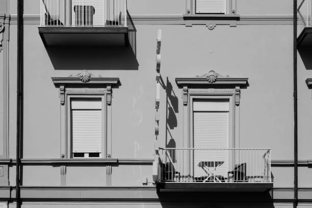 istock Balconies and windows in black and while in Viareggio, Italy 1494657907