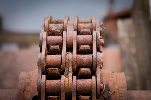 Rusted old gears and chain in Ketchikan, Alaska