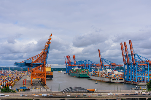 Industrial view of Port of Hamburg, Germany