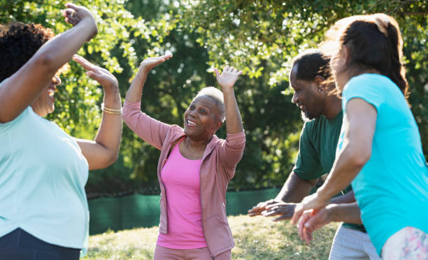 istock Senior African-American woman enjoying exercise class 1494661882