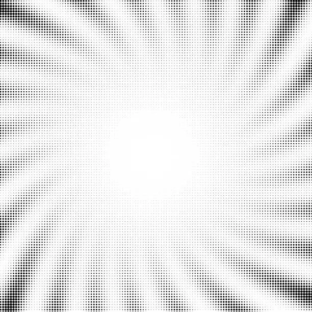 Vector illustration of Black dotted halftone beams background.