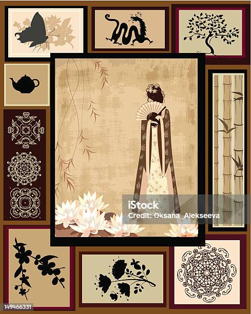 Китайская Девочка Национальный Рисунком — стоковая векторная графика и другие изображения на тему Абстрактный - Абстрактный, Векторная графика, Взрослый