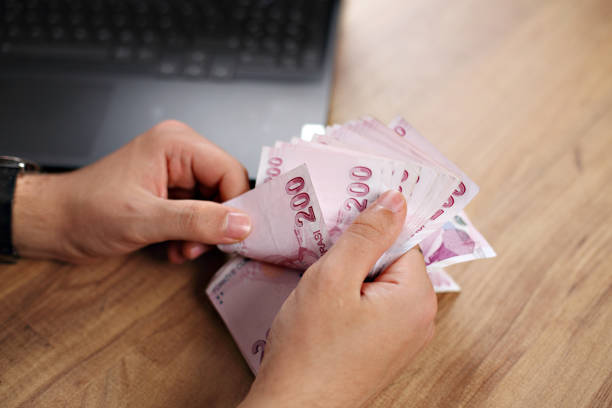 istock Man hands counting turkish lira stock photo 1494664234
