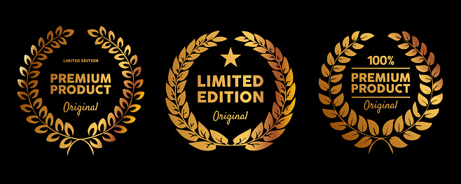 Limited edition premium quality emblem seal circle collection set gol golden badge star circle wreath vector