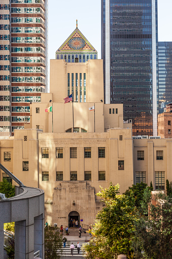Los Angeles, USA - June 27, 2012: aerial view to old public library in Los Angeles, an art deco building.