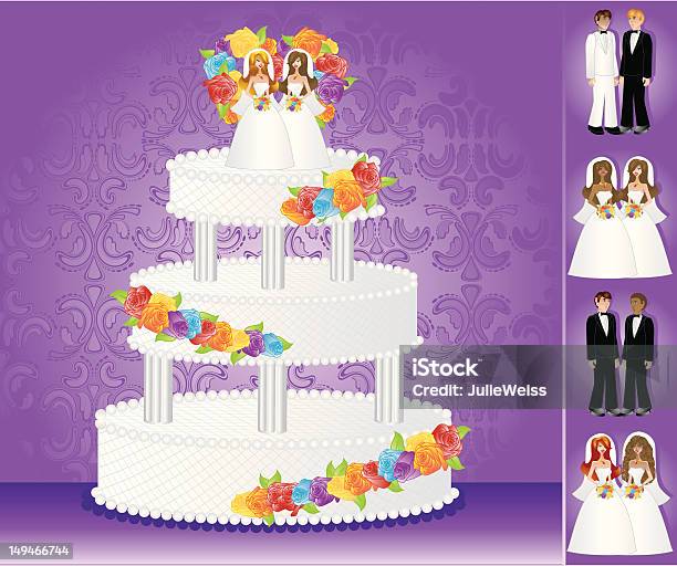 Bolo De Casamento Homossexual - Arte vetorial de stock e mais imagens de Bolo de Casamento - Bolo de Casamento, Casamento Homossexual, Lésbica