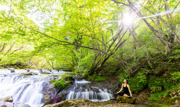 istock A woman meditating by a waterfall 1494669388