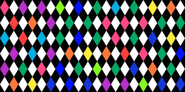 Vector illustration of Harlequin multicolor seamless pattern. Argyle classic fabric design