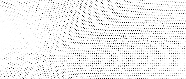 Radial halftone dots overlay texture. Dotted stains gradient background. Concentric fading comic texture. Black and white rough gritty wallpaper. Grunge monochrome spotted pop art backdrop. Vector