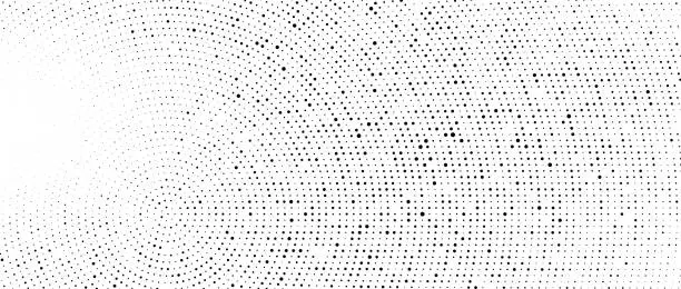 Vector illustration of Radial halftone dots overlay texture. Dotted stains gradient background. Concentric fading comic texture. Black and white rough gritty wallpaper. Grunge monochrome spotted pop art backdrop. Vector