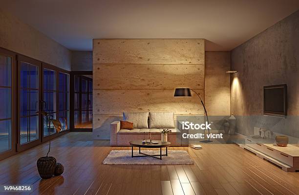 Living Room Stock Photo - Download Image Now - Living Room, Night, Lighting Equipment