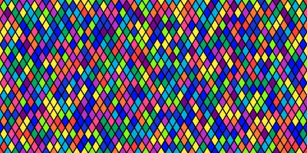 Vector illustration of Harlequin carnival bright multicolor seamless pattern. Argyle classic fabric design