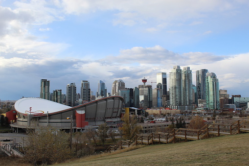 Partly Cloudy Day with Scotiabank Saddledome and Downtown Calgary