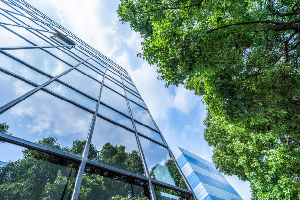 istock modern office building with green leaves 1494686733