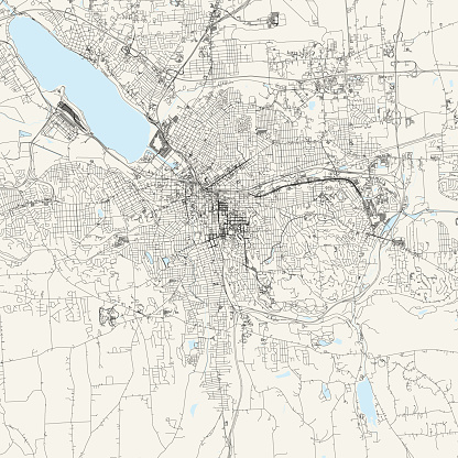 Topographic / Road map of Syracuse, NY. Map data is public domain via census.gov. All maps are layered and easy to edit. Roads are editable stroke.