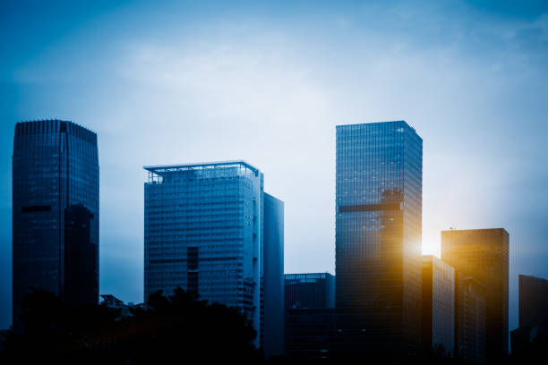 architectural complex against sky in downtown shenzhen, china. Asia, China - East Asia, Building Exterior, Modern, Office Building Exterior public utility stock pictures, royalty-free photos & images