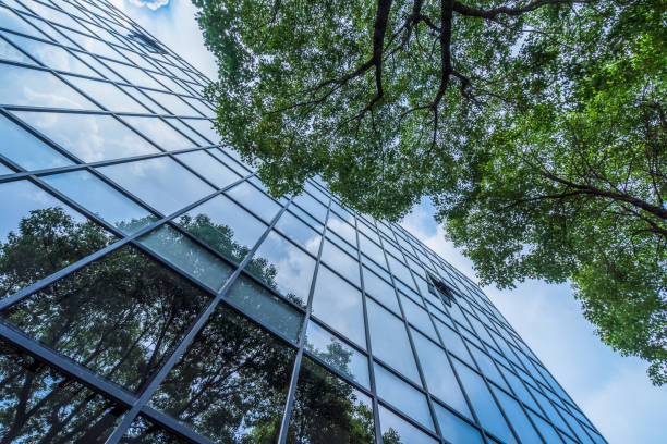 istock modern office building with green leaves 1494689268