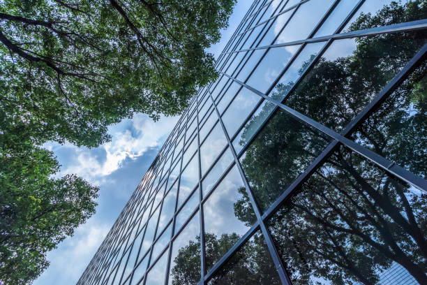 istock modern office building with green leaves 1494689274