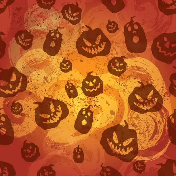 Vector illustration of Spooky orange pumpkin seamless pattern