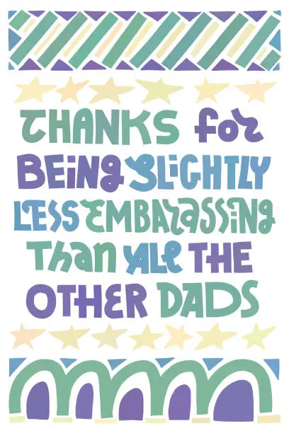 Vector illustration of Funny Fathers Day card. Vertical layout.