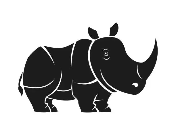 Vector illustration of Cute Rhino - Rhinoceros cut out silhouette