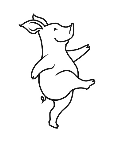 Stylized outline silhouette of a cute piglet - cut out vector icon
