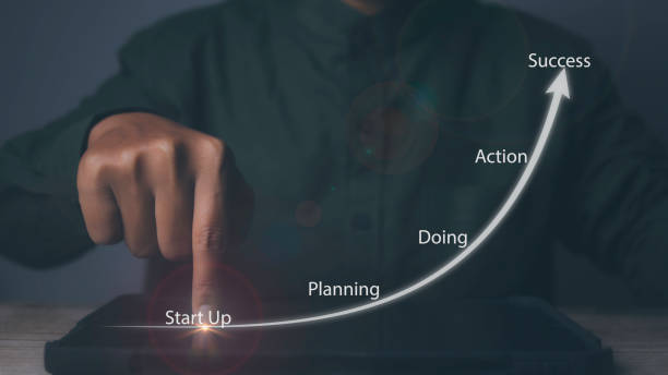 istock Businessman startup business growing with graph on target. progress or success. 1494703709