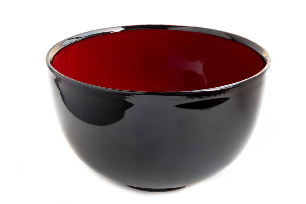 Empty black and red bowl on a white background. Japanese empty bowl on white background.