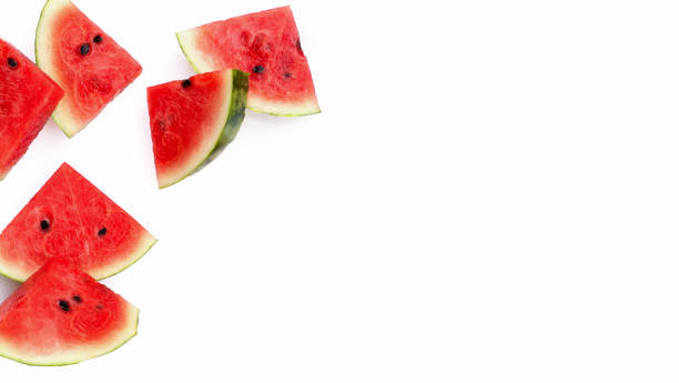 istock Watermelon slices on white background. 1494707138