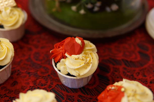 istock Delicious Pastry Cupcakes on Display in Red Themes and Table for Party 1494707867