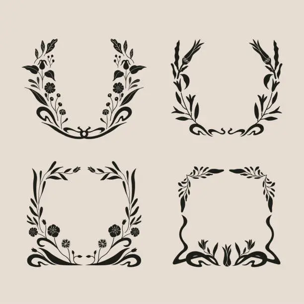 Vector illustration of Art nouveau style flower frame decoration.