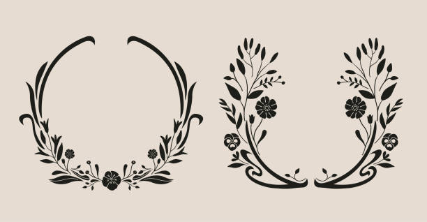 ilustrações, clipart, desenhos animados e ícones de decoração de moldura de flor estilo art nouveau. - victorian style frame picture frame wreath