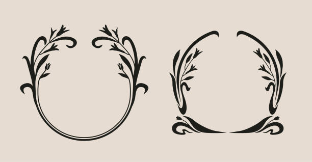 illustrazioni stock, clip art, cartoni animati e icone di tendenza di decorazione con cornice floreale in stile art nouveau. - victorian style frame picture frame wreath