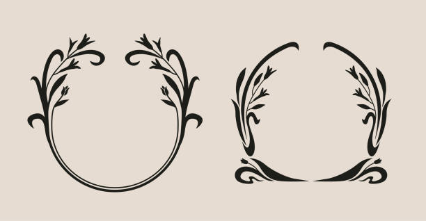 ilustrações, clipart, desenhos animados e ícones de decoração de moldura de flor estilo art nouveau. - victorian style frame picture frame wreath