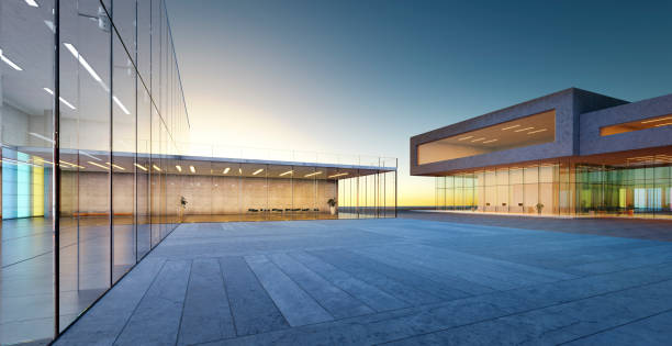 istock 3d Modern glass facade shop lot exterior 1494710996