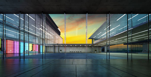 istock 3d Modern glass wall commercial buildings lobby hall 1494711034