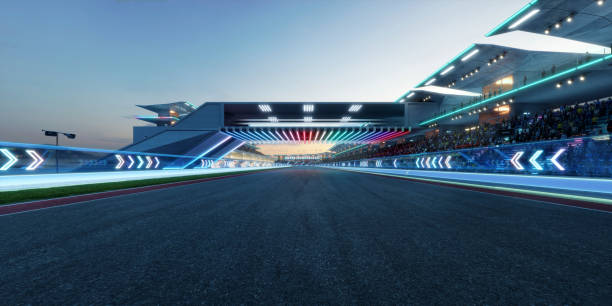istock 3d rendering racing concept of evening scene futuristic racetrack 1494711092