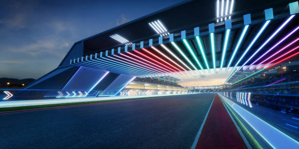 istock 3d rendering racing concept of evening scene futuristic racetrack 1494711097