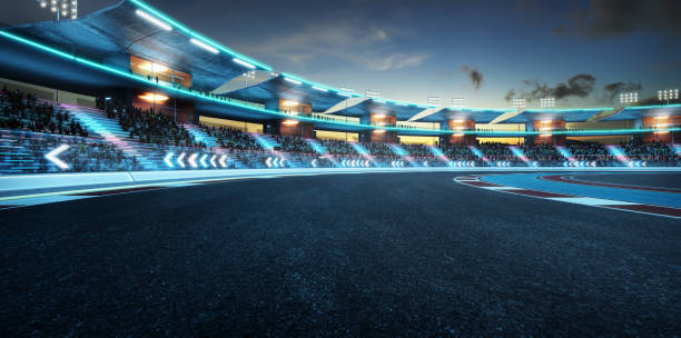 istock 3d rendering racing concept of evening scene futuristic racetrack 1494711103