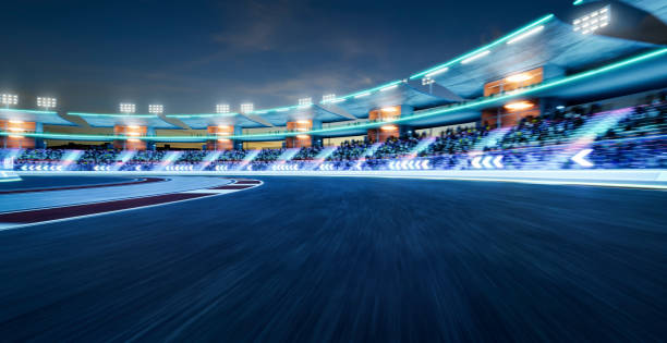 istock 3d Moving racetrack with arrow neon light decoration 1494711113