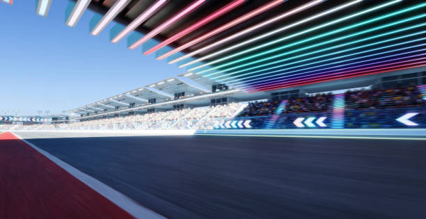 istock 3d Moving racetrack with arrow neon light decoration 1494711204