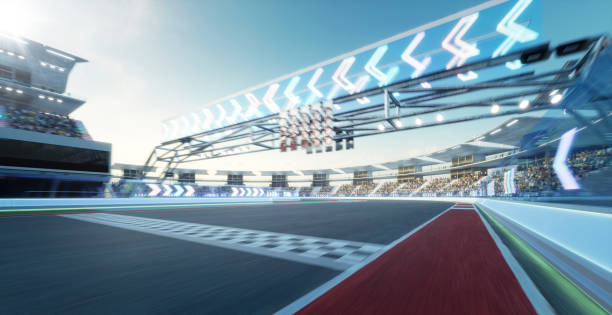 istock 3d Moving racetrack with arrow neon light decoration 1494711226
