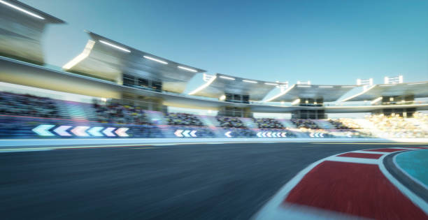 istock 3d Moving racetrack with arrow neon light decoration 1494711230
