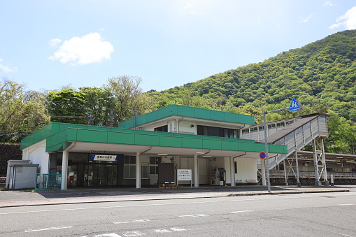 Kinugawa , Japan May 1 2023: the train station of Kinugawa Koen station in Tobu Kinugawa Line .Tobu Line is only one railway in Kinugawa area.