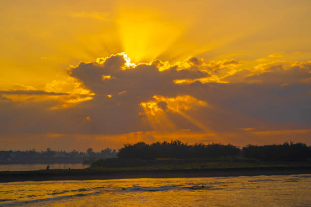 The Sunrise over Glagah Beach, Kulonprogo, Indonesia. stock photo