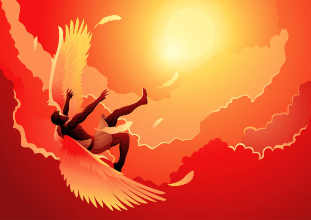 ilustraciones, imágenes clip art, dibujos animados e iconos de stock de ícaro tenía el deseo de volar lo más cerca posible del sol para llegar al cielo. - icarus