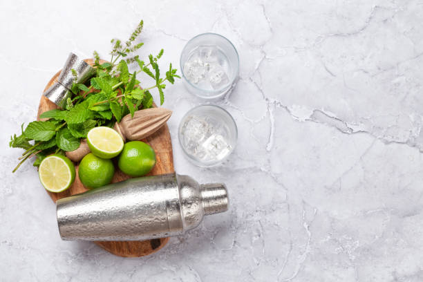 istock Mojito cocktail ingredients and drinks utensils 1494726526